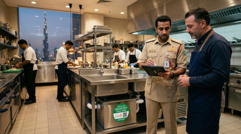 Dubai Municipality Grease Trap Compliance: A 2025-2026 Guide for Restaurant Owners 1 Dubai Municipality Grease Trap Compliance: A 2025-2026 Guide for Restaurant Owners