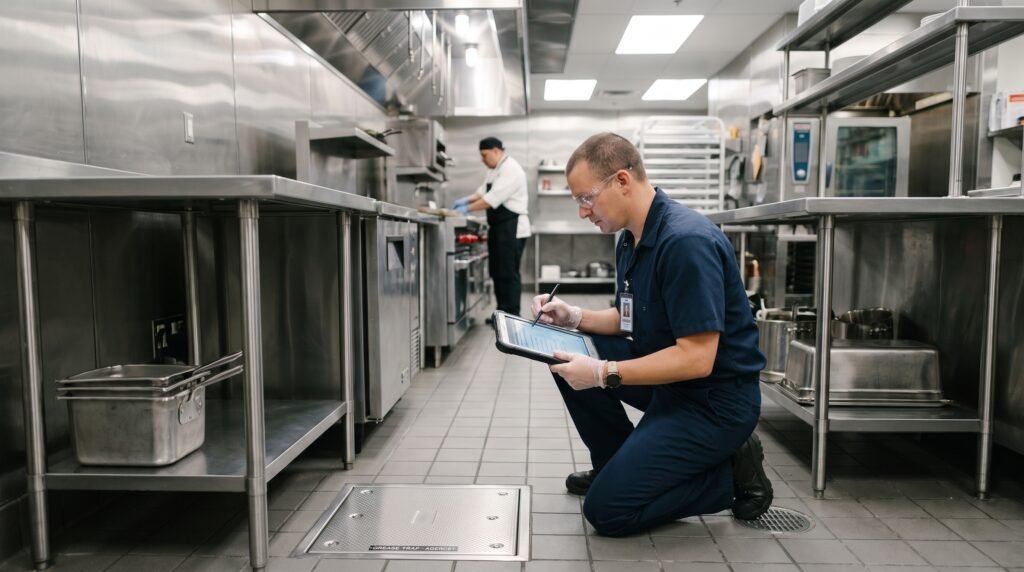 For new kitchens, grease traps should be cleaned every 2–4 weeks depending on usage. Regular cleaning prevents foul odors, overflow, and plumbing issues, and ensures compliance with Sharjah Municipality hygiene standards.